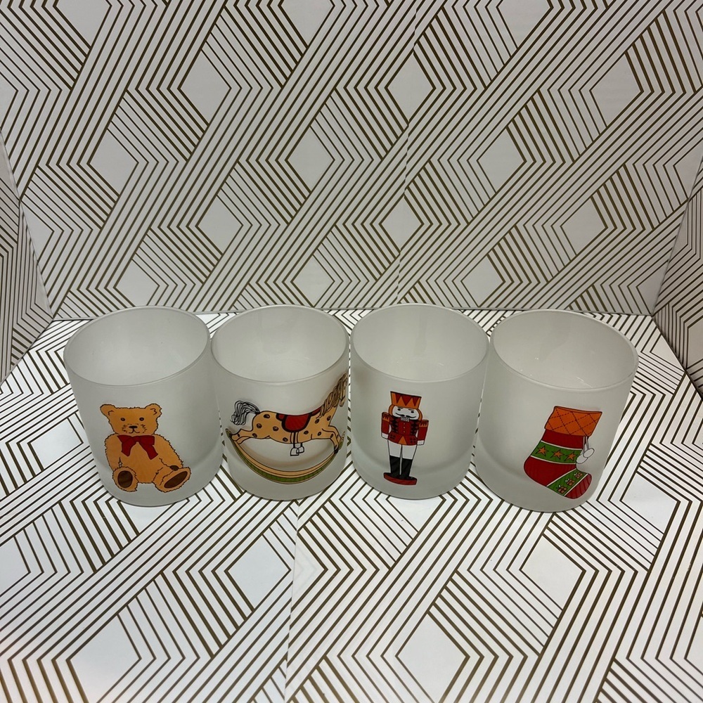 Vintage Dartington 80s Frosted Holiday Glasses Set of 4